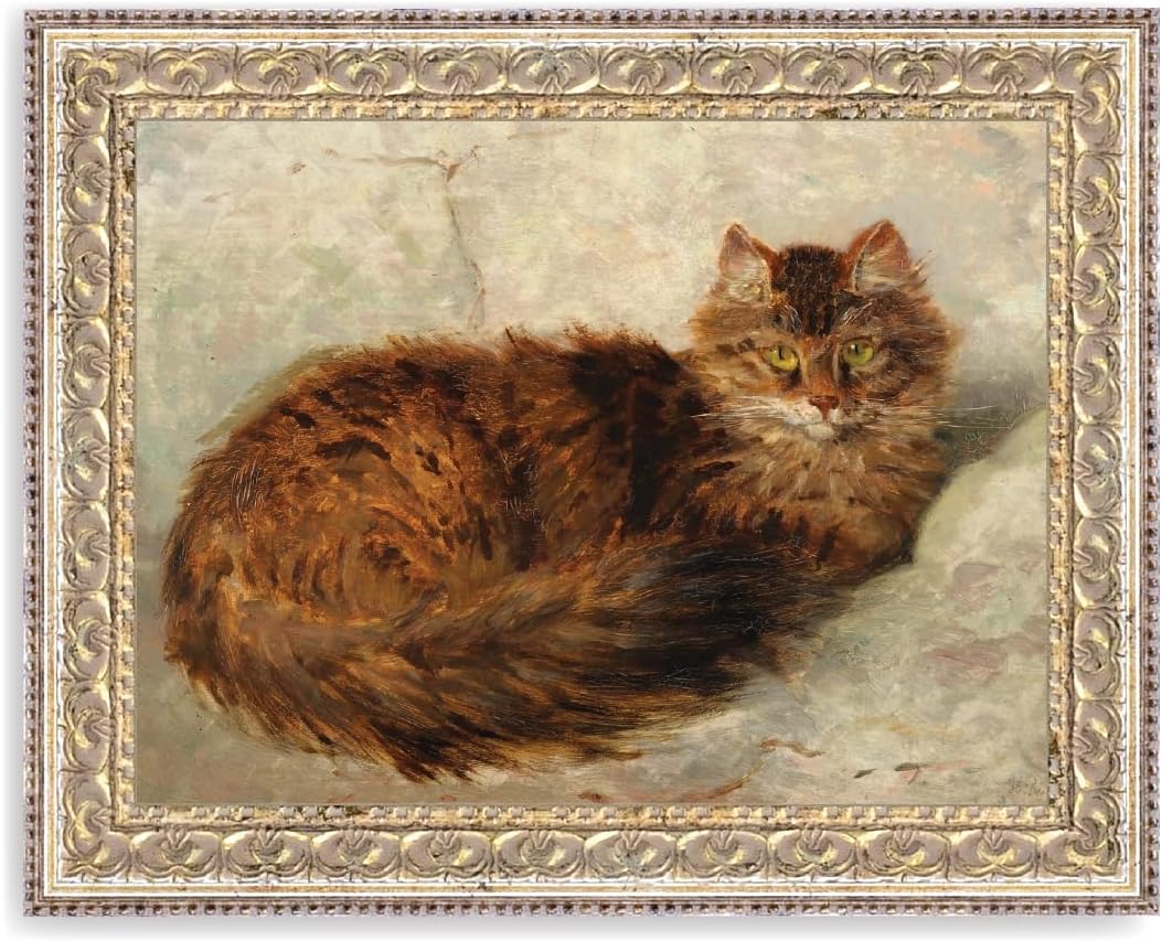 Petal Lane Wall Decor - 10x8 Framed Antique Decor - Make Your Own Gallery Wall Frame Set - Dark Academia Wall Decor - Canvas Wall Art with Vintage Frame (Brown Cat)