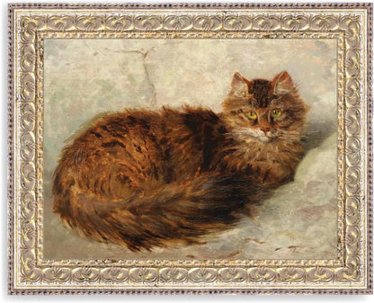 Petal Lane Wall Decor - 10x8 Framed Antique Decor - Make Your Own Gallery Wall Frame Set - Dark Academia Wall Decor - Canvas Wall Art with Vintage Frame (Brown Cat)