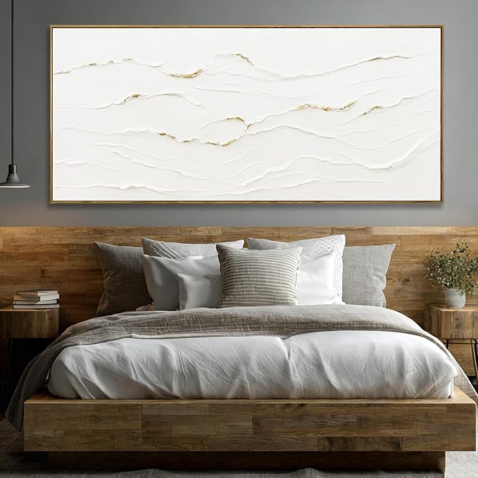 WINKAILIN White and Gold Canvas Wall Art Textured With Framed Posters Pictures Abstract Minimalist Wall Art Extra Large Contemporary Artwork for Office Living Room Entryway Home Decor 32x70 Inch