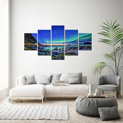 SKASNFAI Northern Lights Wall Art for Living Room Framed Landscape Picture Wall Decor Canvas Aurora Borealis Print Posters Scenery Framed Artwork for Bedroom 60x32