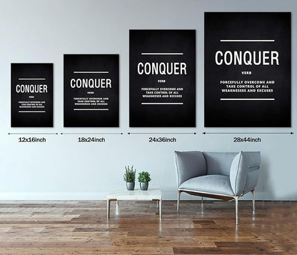 Office Wall Art Conquer Verb Inspirational Motivational Posters Prints on Canvas Inspiring Entrepreneur Quotes Inspiration Motivation Pictures Prints Artwork Home Office Wall Decor Framed (12”Wx16”H)