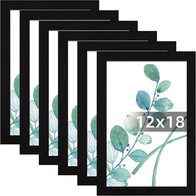 SESEAT 12x18 Picture Frame Black Set of 6, Display Pictures 12x18 Without Mat for Wall Mounting, Wall Gallery Poster Frames