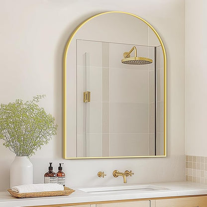 Arched Bathroom Mirror for Wall, 40" x 28" Gold Metal Frame Vanity Mirror, HD Glass Over Sink for Bathroom, Entryway, Bedroom