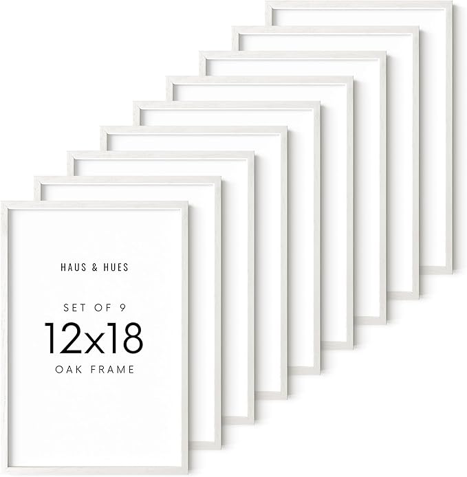 HAUS AND HUES White Oak Wood 12x18 Picture Frames - Set of 9, Modern Frames for Posters and Wall Decor
