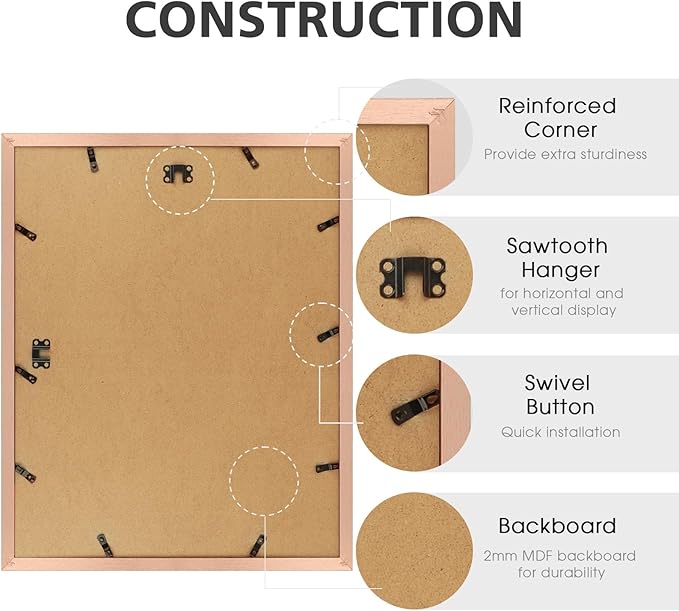 Golden State Art, 16x20 Picture Frame Set of 6 - Matted to 11x14 Photo - Engineered Wood Gallery Frame Set - Wall Mounting (Rose Gold,6 Pack)