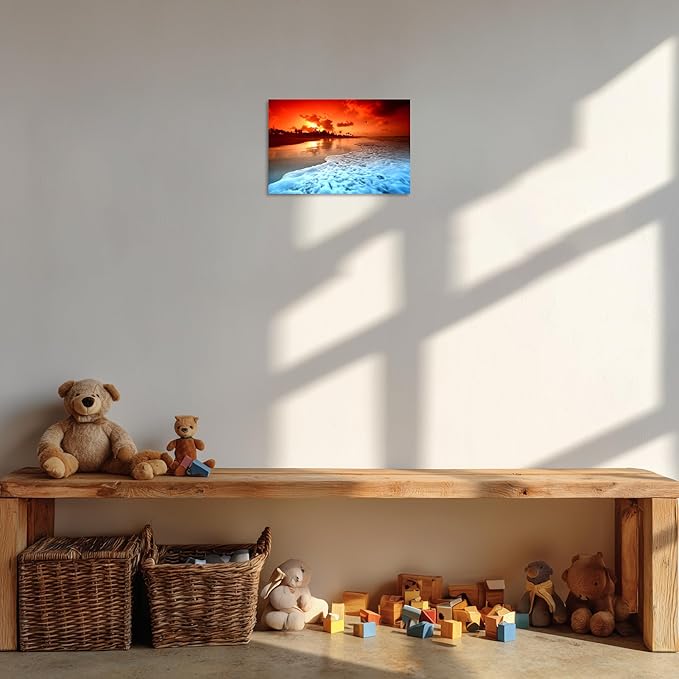 TutuBeer 1 Panel Beach Pictures Wall Decor Beach at Sunset Ocean Pictures Print on Canvas Ocean Picture Wall Decor Ocean Art for Home Decoration Stretched and Framed 12" x 18" x 1 Piece