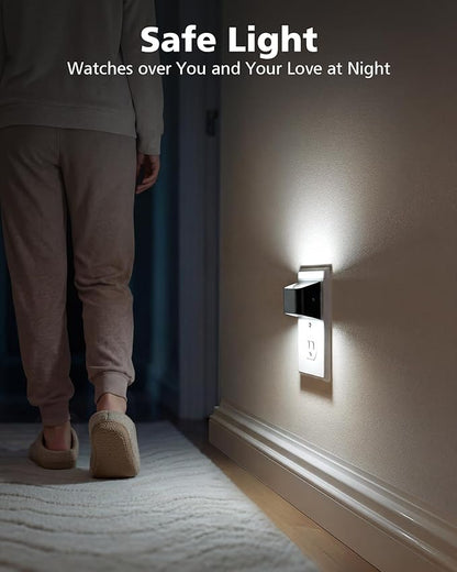 VOLISUN LED Night Light Cool White, 4 Pack Up and Down Night Lights Plug into Wall with Dusk to Dawn Light Sensor, 6000K Nightlight for Hallway, Bedroom, Bathroom, Kitchen Black