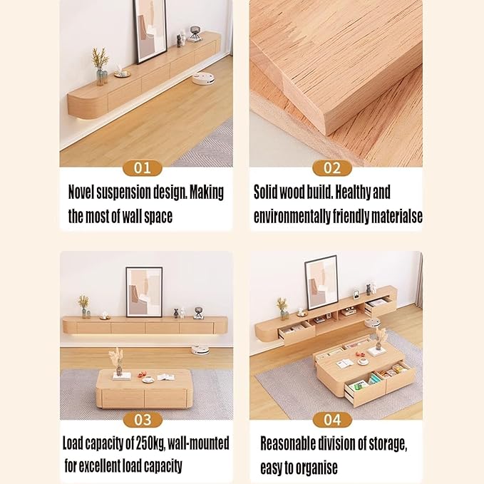 Floating TV Stand Large Floating TV Shelves Wall Mounted Multi Storage Compartment TV Media Console Floating TV Cabinet Bench Under TV Large Storage (Wood Colour, 86.6 * 7.9 * 9.4 in)