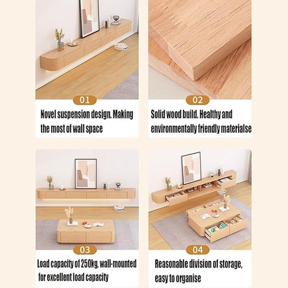 Floating TV Stand Large Floating TV Shelves Wall Mounted Multi Storage Compartment TV Media Console Floating TV Cabinet Bench Under TV Large Storage (Wood Colour, 86.6 * 7.9 * 9.4 in)