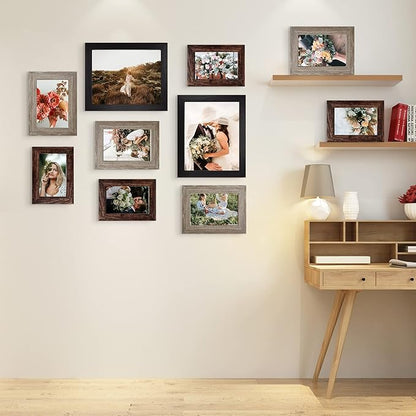 LUCKYLIFE Picture Frames Collage Wall Decor 10-Pack, Gallery Wall Frame Set with 8x10 5x7 4x6 Frames in 3 Different Finishes