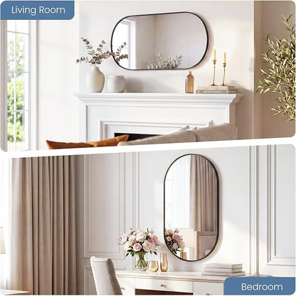 NEWBULIG 24" x 36" Oval Bathroom Mirror, Black Wall Mirror with Metal Frame, Tempered Glass, Morden Vanity Mirror for Over Sink, Entryway, Living Room, Bedroom, Horizontal or Vertical