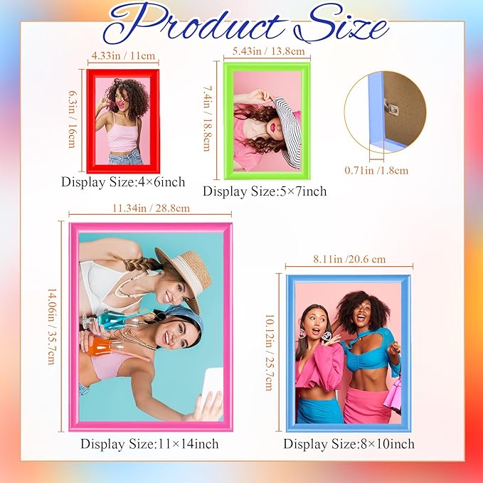 Suzile 8 Pcs Picture Frames, Solid Photo Frame Gallery Wall Frame Set Colored Solid Picture Collage Frames Multiple Picture Frame Art Frames for Photo Tabletop Display or Wall, 4 Sizes (Multicolor)