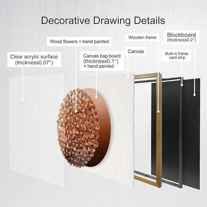 BrightA Natural Wood Paper Cylinder Wall Art Brown Gradient Color Circular Design with Earthy Tones Framed Artwork Modern Minimalist Home Decor for Living Room 23.6"x23.6"