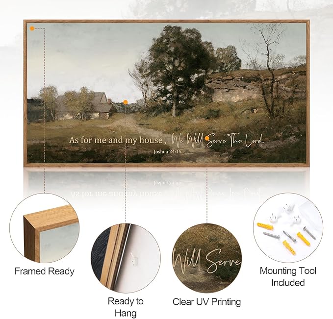 Aurlan As For Me and My House We Will Serve the Lord Wall Art(40"x20"), Farmhouse Jesus Christian Joshua 24:15 Bible Verse Scripture Canvas Artwork, Vintage Retro Cottage Country Nature Landscape Decor for Dining Room Home