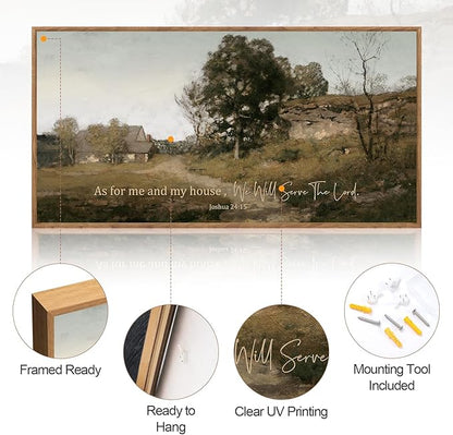 Aurlan As For Me and My House We Will Serve the Lord Wall Art(40"x20"), Farmhouse Jesus Christian Joshua 24:15 Bible Verse Scripture Canvas Artwork, Vintage Retro Cottage Country Nature Landscape Decor for Dining Room Home