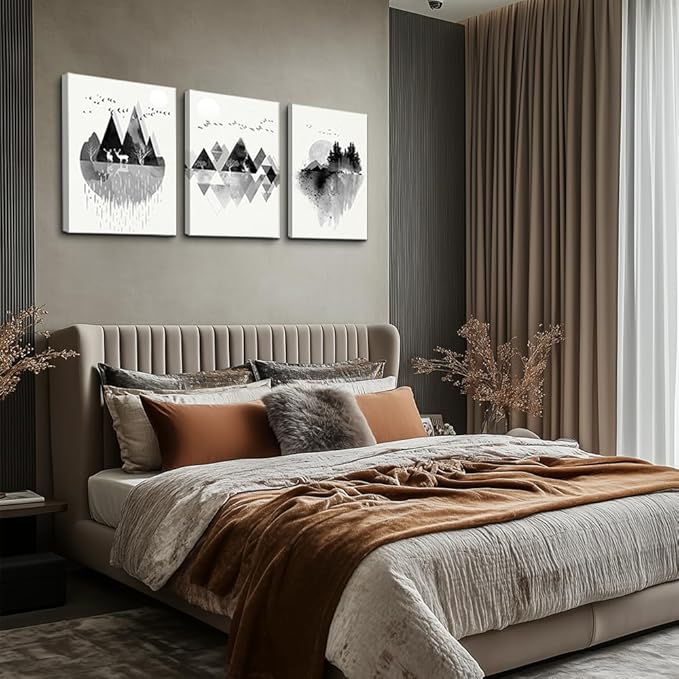 hyidecorart Canvas Wall Art For Living Room Large Wall Decor For Bedroom Office Decoration Black And White Abstract Wall Painting Geometry Mountain Wall Pictures Artworks Room Home Decor 3 Piece