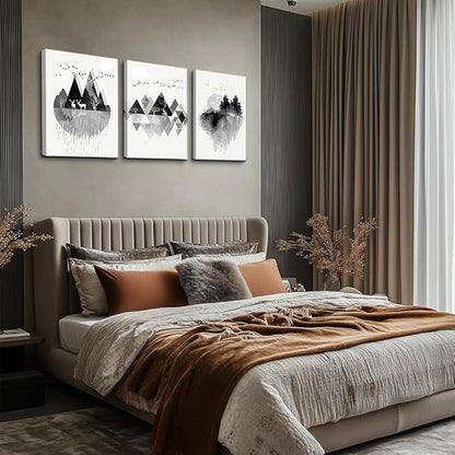hyidecorart Canvas Wall Art For Living Room Large Wall Decor For Bedroom Office Decoration Black And White Abstract Wall Painting Geometry Mountain Wall Pictures Artworks Room Home Decor 3 Piece