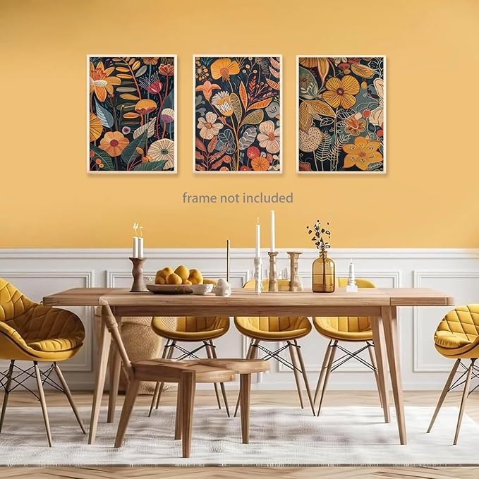TBKHUDBI Burnt Orange Floral Canvas Wall Art,Mid Century Modern Wall Decor,Boho Terracotta Flower Picture Prints Poster Painting Artwork Set Of 3 For Living Room Bedroom Office 12x16 Unframed