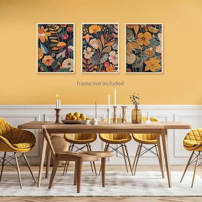 TBKHUDBI Burnt Orange Floral Canvas Wall Art,Mid Century Modern Wall Decor,Boho Terracotta Flower Picture Prints Poster Painting Artwork Set Of 3 For Living Room Bedroom Office 16x24 Unframed