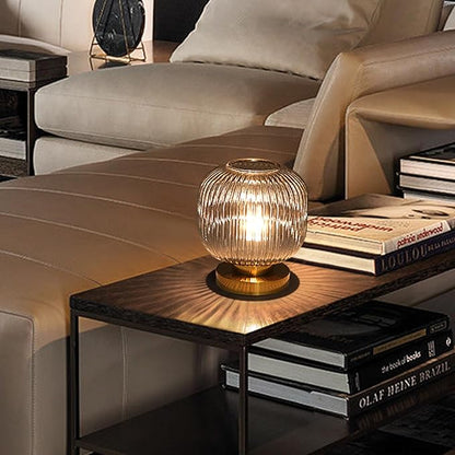 Bedside Table Lamp with Glass Shade, Small Nightlight Lamp Elegant Nightstand Lamp Modern Desk Lamp with Plug-in Style for Bedroom Living Room Tabletop,Smoky Gray, Dia7.9 x H8.7