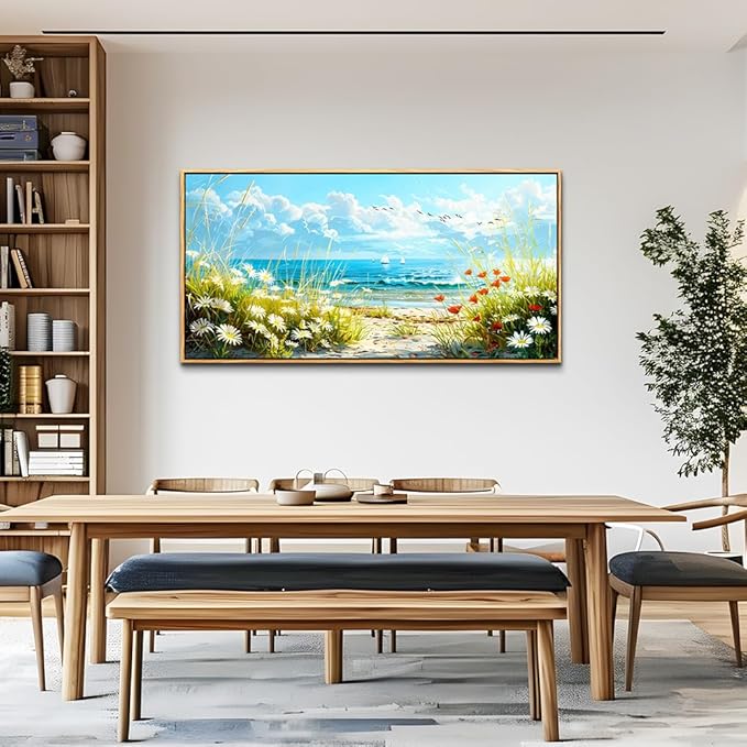 ZUITINGHUA Wood Framed Canvas Wall Art For Living Room Wall Decor For Bedroom Office Wall Decorations Flowers Landscape Paintings Seaside Pictures Artwork Room Aesthetic Home Decor 20x40 In
