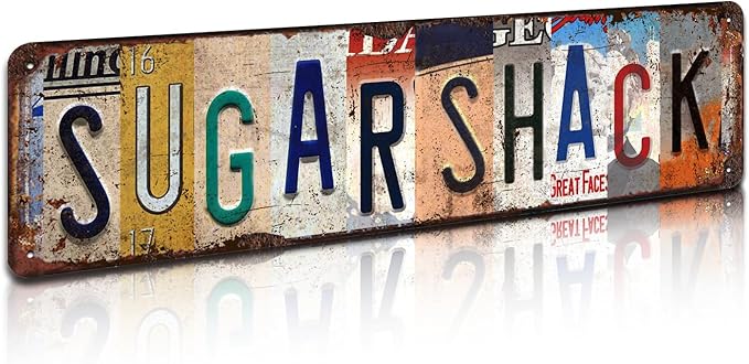 Vintage "Sugar Shack" Metal Tin Sign - Retro Rustic Wall Art for Kitchen, Farmhouse, Café, Cabin Décor - 4x16 Inch