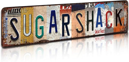Vintage "Sugar Shack" Metal Tin Sign - Retro Rustic Wall Art for Kitchen, Farmhouse, Café, Cabin Décor - 4x16 Inch