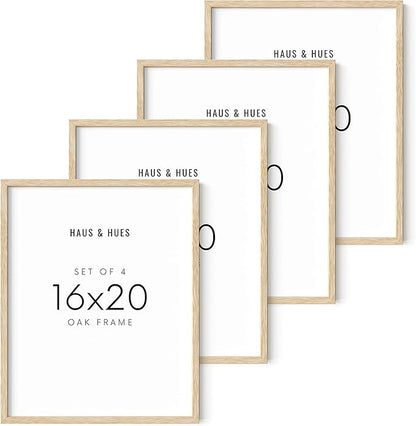 HAUS AND HUES Beige Oak Wood 16x20 Picture Frame - Modern Wood Wall Art Display - Lightweight 16x20 Frame for Art Prints, Photos, Posters - Ready-to-Hang Vertically & Horizontally (Set of 4)