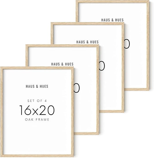 HAUS AND HUES Beige Oak Wood 16x20 Picture Frame - Modern Wood Wall Art Display - Lightweight 16x20 Frame for Art Prints, Photos, Posters - Ready-to-Hang Vertically & Horizontally (Set of 4)
