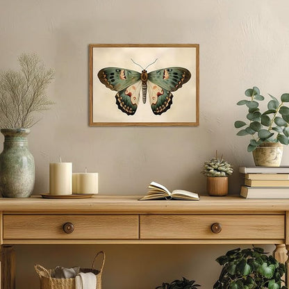 Framed Vintage Butterfly Canvas Wall Art, Moody Insect Wall Decor Paintings, Cottagecore Moth Artwork Pictures Prints Antique Home Decor for Living Room Bedroom Bathroom 16x24 inch