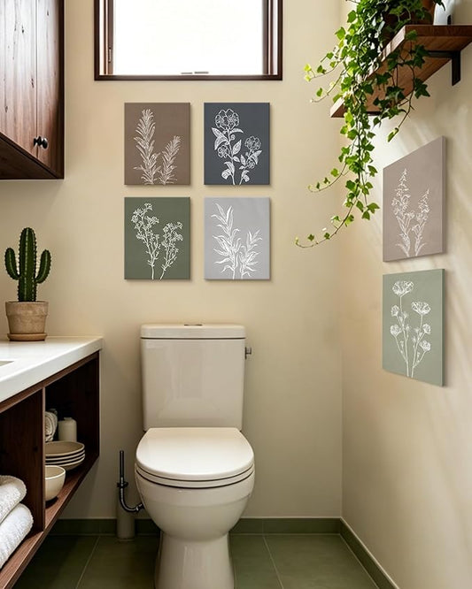 Drsoum Botanical Wall Art Framed Boho Wall Art Decor Wooded Minimalist Vintage Print Modern Rustic Farmhouse Home Kitchen Decor 8x10inx6pcs