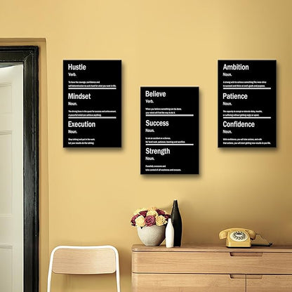 3 Pieces Inspirational Canvas Wall Art Motivational Signs Picture Painting Success Entrepreneurs Quotes Posters Print for Home Bedroom Teens Room Gym Stretched and Framed [48''W x 24''H]