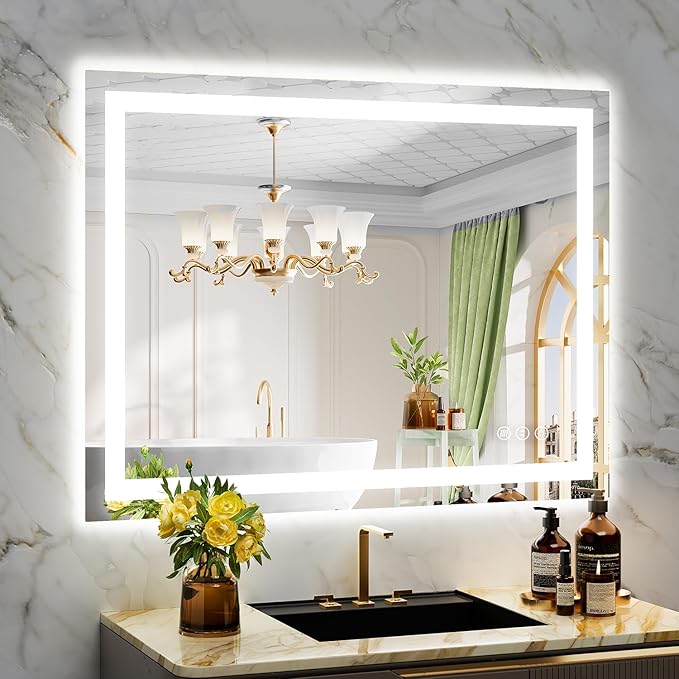 40x30 Inch LED Bathroom Mirror with Lights Front and Backlit Lighted Vanity Mirror for Bathroom Wall with 3 Colors Dimmable Anti-Fog Memory Shatter-Proof IP54 Waterproof Horizontal/Vertical
