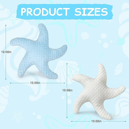 XIAJIA 2 PCS Starfish Pillow Decorative Throw Pillow, 19.68x19.68 Inch Coastal Beach Pillow, Ocean Decor Beach Themed Room Accent Pillow for Couch Bed Bedroom（White/Blue）