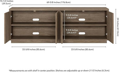 Henn&Hart Fluted TV Stand for TVs up to 75" with 2 Concealed Ribbed Storage Cabinets and Adjustable Shelves for Living Room, Family Room, or Office, Weathered Gray