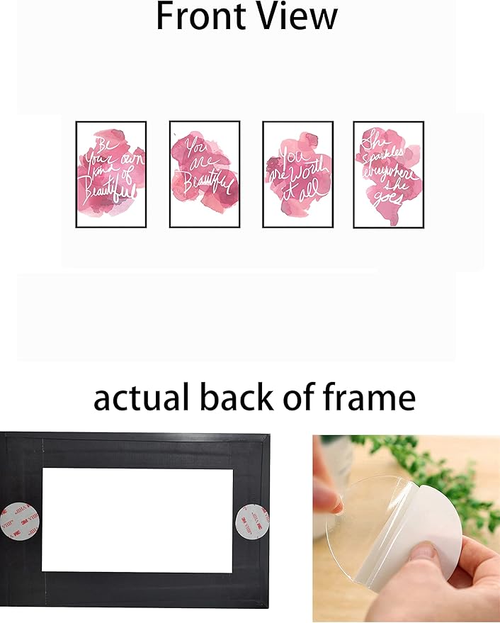 Set of 4 Framed Motivational Wall Art Quote Pink Woman's Room Home Decor, Canvas Painting Posters Print Pictures Positive Words for Office Bedroom Decoration