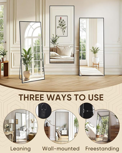 Antok Full Length Mirror, 56"x15" Floor Mirror, Floor Standing Freestanding Full Body Mirror with Stand for Bedroom, Hanging Mounted for Living Room Cloakroom, Black