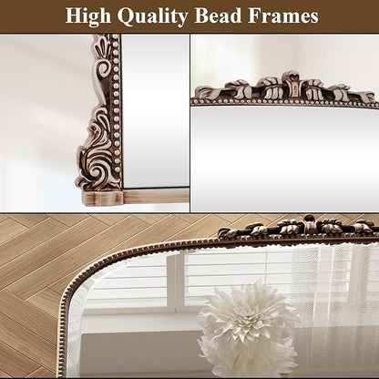 24"×32" Silver Wide Arched Wall Mirror, Vintage Carving Bathroom Vanity Makeup Mirror, as Wall Decor Hanging Leaning for Fireplace Mantle, Living Room, Bedroom, Vanity Area