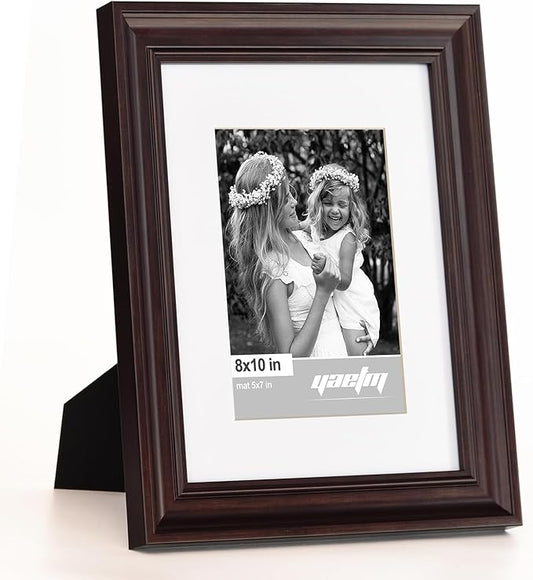 Yaetm 8x10 Picture Frame Matted to 5x7 Set of 4, 1.4” Wide Molding & Dark Brown Photo Frames 8 x 10 with HD Tempered Glass, Display on Tabletop & Wall Mounting (4 pack, Brown)