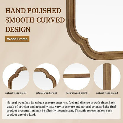 WallBeyond 28" x 40" Rounded Corner Arch Wall Mirror with Wood Frame for Entryway, Living Room or Bedroom Home Decor - Light Woodgrain [28 x 40 inches, Natural Color]