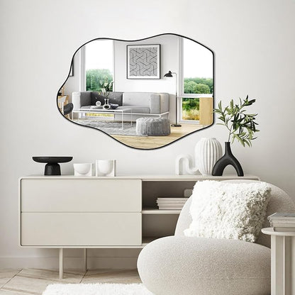 POZINO Irregular Mirror, 32"x24"Asymmetrical Mirror, Morden Odd Shape Mirrors, Abstract Frameless Wall Mirrors for Bathroom Living Room Bedroom Entryway Home Decor