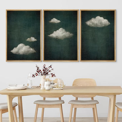 SIGNLEADER Framed Canvas Print Wall Art Set Vintage Cloudscape Dreamy Green Sky and Clouds Illustrations Boho Decorative for Living Room, Bedroom, Office - 24"x36"x3 Natural