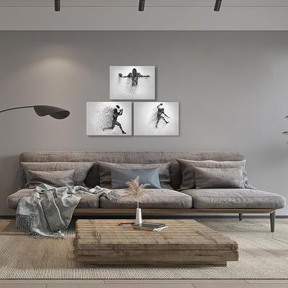 Football Canvas Wall Art Prints Set of 3, Framed Football Posters Wall Decor, Sports Room Decor For Men Kids Teenagers, Football Poster Set For Bedroom Man Cave, Boys Bedroom Decor