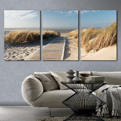 Pacimo Coastal Beach Wall Art - Pathway to Shoreline Painting on Canvas for Home Wall Decor - Oceanside Sea Grass Modern Artwork Prints on Canvas - Framed and Ready to Hang - 20"x28" - 3 Panel