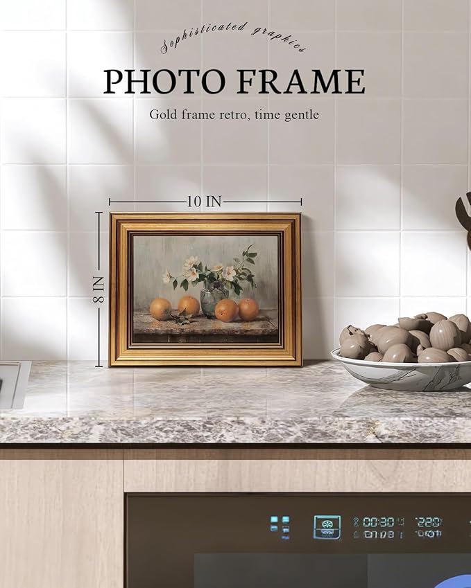VIYYIEA Vintage Gold Framed Canvas Prints Wall Decor, Farmhouse Vintage kitchen Wall Art, Classical Oranges Still Life Paintings, Rustic Pictures for Dining Room Living Room Shelf, 8x10inch