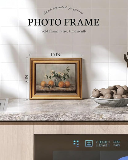 VIYYIEA Vintage Gold Framed Canvas Prints Wall Decor, Farmhouse Vintage kitchen Wall Art, Classical Oranges Still Life Paintings, Rustic Pictures for Dining Room Living Room Shelf, 8x10inch