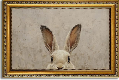 YD&YZY Gold Framed Vintage Wall Art Canvas Easter Bunny Wall Decor Rustic Easter Rabbit Décor Prints Cute Animal Painting Picture Print Artwork for Bedroom Kids Room Bathroom 16x24 inch Framed