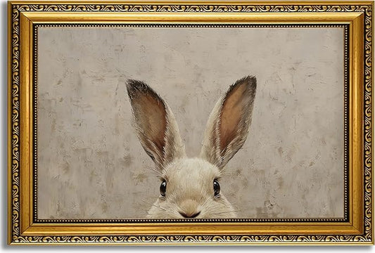 YD&YZY Gold Framed Vintage Wall Art Canvas Easter Bunny Wall Decor Rustic Easter Rabbit Décor Prints Cute Animal Painting Picture Print Artwork for Bedroom Kids Room Bathroom 16x24 inch Framed
