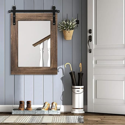 AAZZKANG Large Rectangle Mirror Rustic Wood Hanging Mirror Large 30"x22" Decorative Farmhouse Bedroom Bathroom Mirrors Home Wall Decor