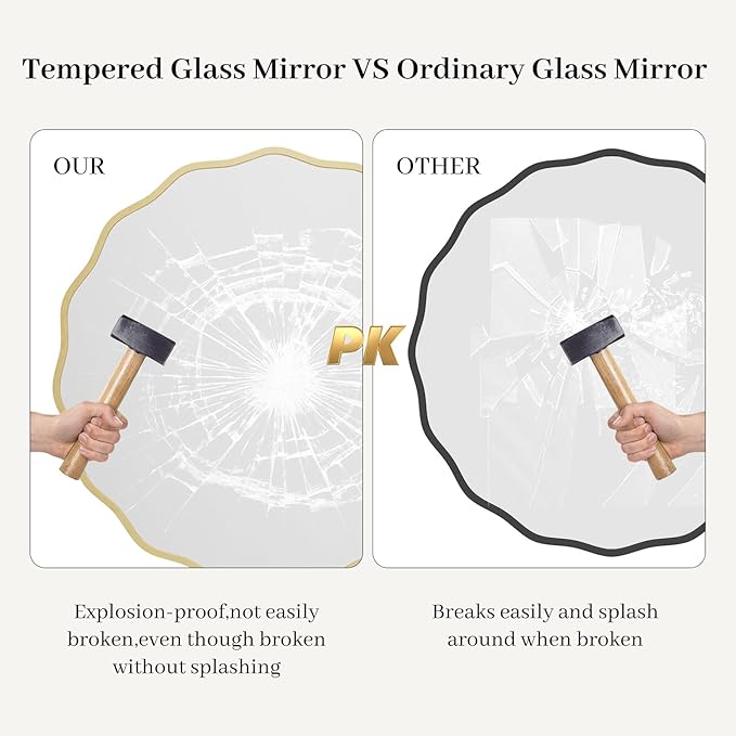 HOMECOOKIN 32" Wavy Round Wall Mirror, Gold Scalloped Circle Mirror Edge Round with Metal Frame, Modern Decorative Hanging/Leaning Mirrors for Bathroom, Hotels, Hallway, Entryway, Vanity, Office